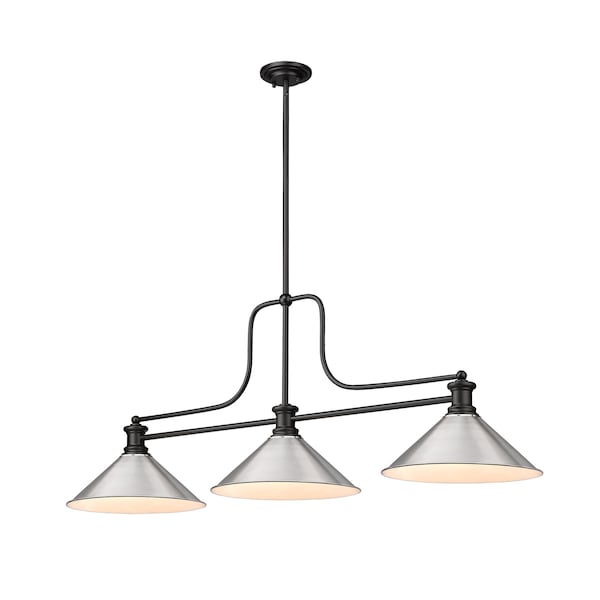 Z-Lite Melange Billiard, 3-Light, 15 In.W x 52 In.L x 21 In.H, Matte Black/Brushed Nickel 725-3MB-BN14 - main